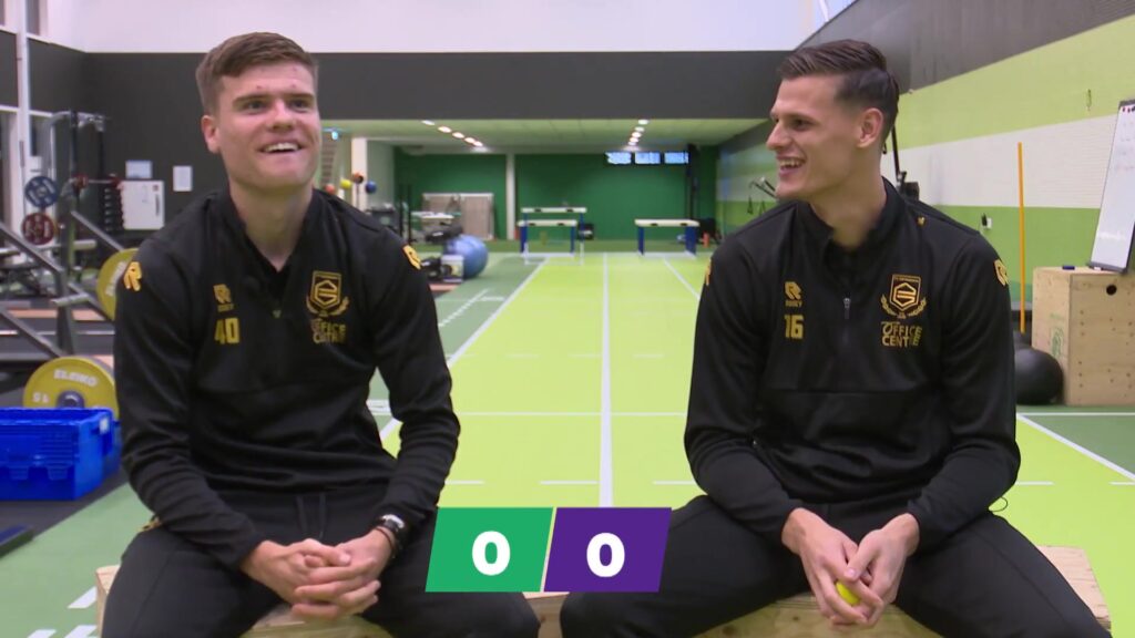 Archiefbeeld van Jan Hoekstra en Bjorn Meijer tijdens een quiz bij FC Groningen