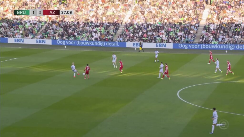 Euroborg tijdens een thuiswedstrijd van FC Groningen, gezien vanaf de hoofdtribune